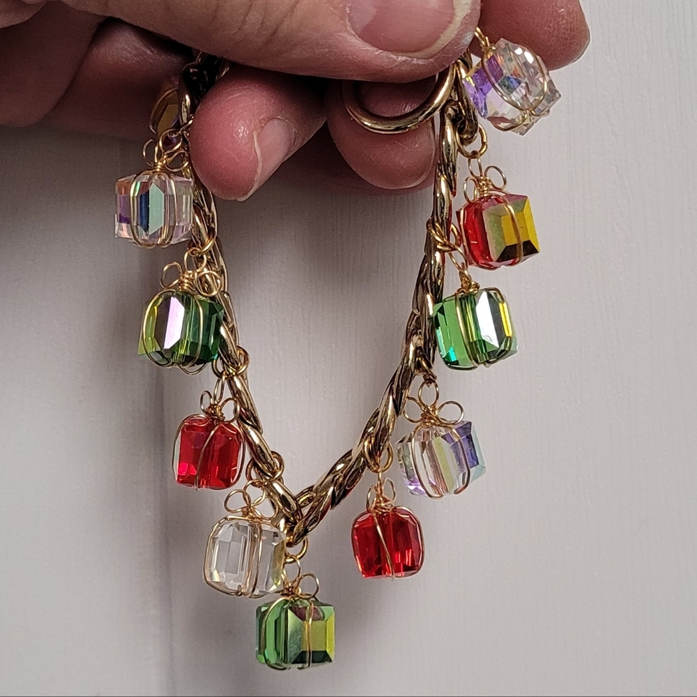 Vibrant Gold Plated Bracelet with Multi-color Crystal Charms